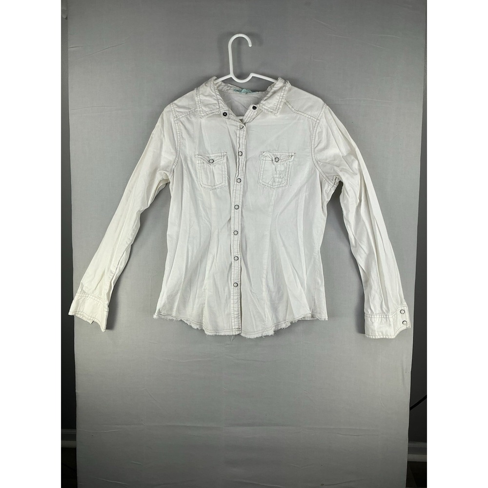 Maurices Womens White Button Up Shirt Long Sleeve Cotton Casual Size L‎